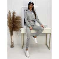 Damen Jogginganzug Freizeitanzug mit Kapuzenpullover;  Graumeliert XL/42
