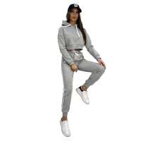 Damen Jogginganzug Freizeitanzug mit Kapuzenpullover;  Graumeliert XL/42