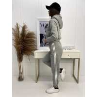 Damen Jogginganzug Freizeitanzug mit Kapuzenpullover;  Graumeliert XL/42
