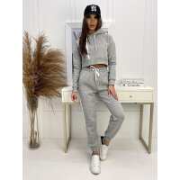 Damen Jogginganzug Freizeitanzug mit Kapuzenpullover;  Graumeliert XL/42