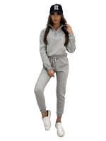 Damen Jogginganzug Freizeitanzug mit Hoodie, Graumeliert L/40