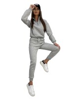 Damen Jogginganzug Freizeitanzug mit Hoodie, Graumeliert L/40