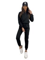 Damen Jogginganzug Freizeitanzug mit Hoodie, Schwarz S/36