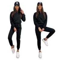 Damen Jogginganzug Freizeitanzug mit Hoodie, Schwarz S/36