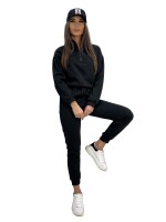 Damen Jogginganzug Freizeitanzug mit Hoodie, Schwarz S/36