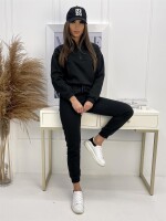 Damen Jogginganzug Freizeitanzug mit Hoodie, Schwarz S/36