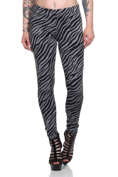 Damen Basic Leggings,  Zebra, Grau-Schwarz/S/36