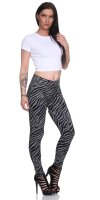 Damen Basic Leggings,  Zebra, Grau-Schwarz/S/36