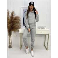 Damen Jogginganzug Sport Freizeitanzug mit Kapuzenpullover,  Graumeliert L/40