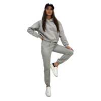 Damen Jogginganzug Sport Freizeitanzug mit Kapuzenpullover,  Graumeliert L/40