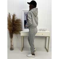 Damen Jogginganzug Sport Freizeitanzug mit Kapuzenpullover,  Graumeliert L/40