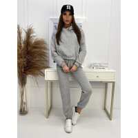 Damen Jogginganzug Sport Freizeitanzug mit Kapuzenpullover,  Graumeliert L/40