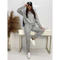Damen Jogginganzug Sport Freizeitanzug mit Kapuzenpullover,  Graumeliert L/40