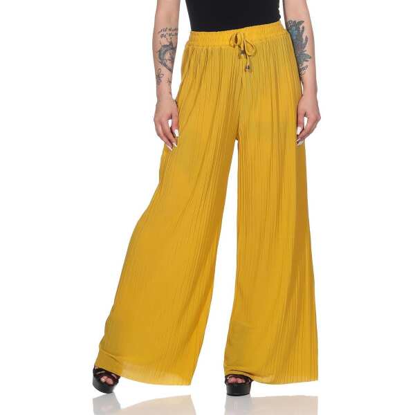 Damen Sommer Chiffon Hose Sommer Strandhose Lässig Senf S/M