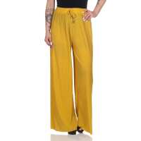 Damen Sommer Chiffon Hose Sommer Strandhose Lässig Senf S/M