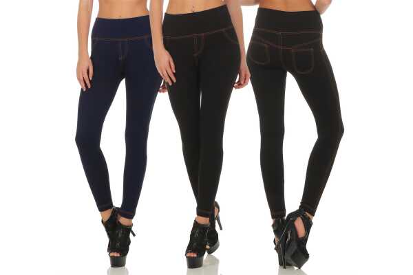 Damen Leggings Denim-Look Hohe Taille Jeans Skinny Röhre, S M L XL 2XL