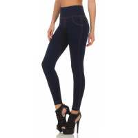 Damen Leggings Denim-Look Hohe Taille Jeans Skinny Röhre; Blau L/XL