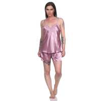 Damen Satin Nachtwäsche Pyjama Set Shorty mit...