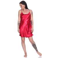 Damen kurzes Satin Negligé Nachtkleid Nachthemd Satin; Weinrot/S