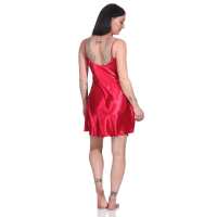 Damen kurzes Satin Negligé Nachtkleid Nachthemd Satin; Weinrot/S