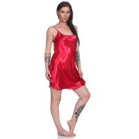 Damen kurzes Satin Negligé Nachtkleid Nachthemd Satin; Weinrot/L