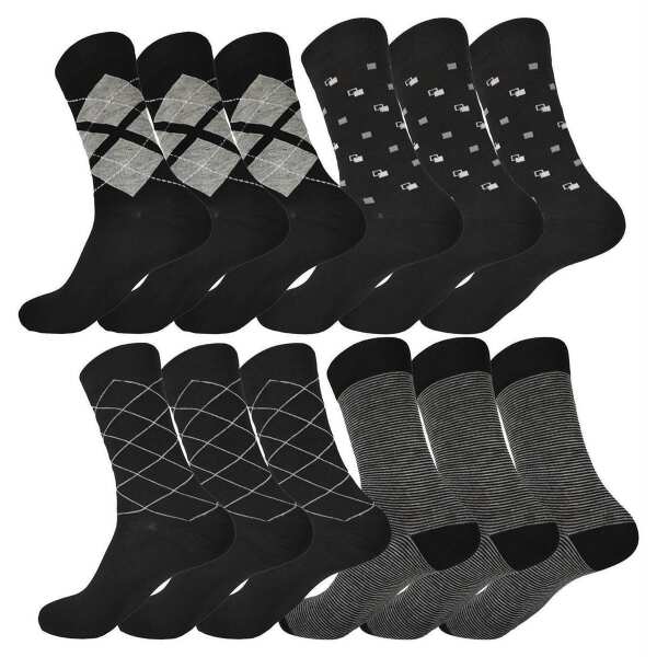 12 Paar Herren Socken Muster klassischer Form Freizeit Anzug Business, 12 Paar, Mix6/39-42