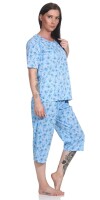 Damen Pyjama 2 teiliger Schlafanzug Hausanzug 3/4 Sommer; Blau/L/40