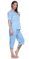 Damen Pyjama 2 teiliger Schlafanzug Hausanzug 3/4 Sommer; Blau/XL/42