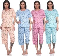 Damen Pyjama 2 teiliger Schlafanzug Hausanzug 3/4 Sommer; M L XL 2XL