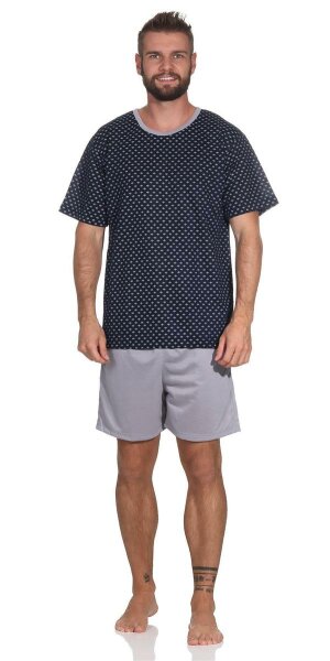 Herren Pyjama Short und Tshirt Schlafanzug Nachthemd, Navi/M