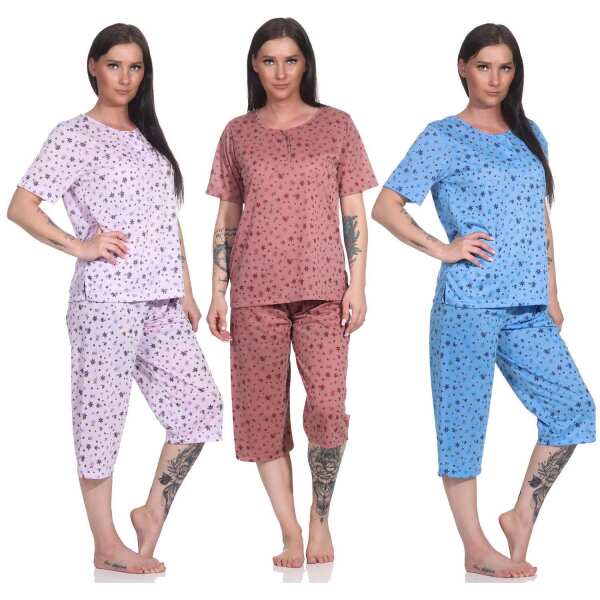 Damen Sommer Pyjama 2 teilig Schlafanzug 3/4 Hose; M L XL 2XL
