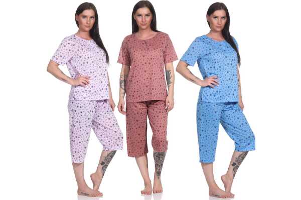 Damen Sommer Pyjama 2 teilig Schlafanzug 3/4 Hose; M L XL 2XL
