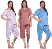 Damen Sommer Pyjama 2 teilig Schlafanzug 3/4 Hose; M L XL...