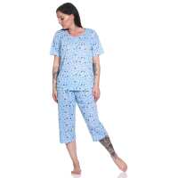 Damen Sommer Pyjama 2 teilig Schlafanzug 3/4 Hose; M L XL...