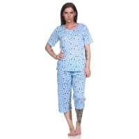Damen Sommer Pyjama 2 teilig Schlafanzug 3/4 Hose; M L XL 2XL