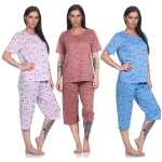 Damen Sommer Pyjama 2 teilig Schlafanzug 3/4 Hose; M L XL 2XL