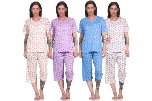 Damen Pyjama 3/4 Hose & Shirt Schlafanzug Hausanzug Sommer; M L XL 2XL