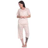 Damen Pyjama 3/4 Hose & Shirt Schlafanzug Hausanzug Sommer;  Aprikose/XL/42