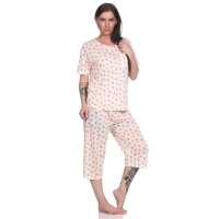 Damen Pyjama 3/4 Hose & Shirt Schlafanzug Hausanzug Sommer;  Aprikose/XL/42