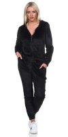 Damen Nicki Freizeitanzug Hausanzug Jogginganzug Nicki-Anzug mit Kapuze; Schwarz/XL