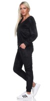 Damen Nicki Freizeitanzug Hausanzug Jogginganzug Nicki-Anzug mit Kapuze; Schwarz/XL
