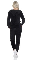 Damen Nicki Freizeitanzug Hausanzug Jogginganzug Nicki-Anzug mit Kapuze; Schwarz/XL