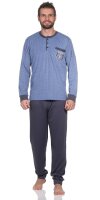 Herren Pyjama Winter Schlafhose und Shirt Baumwolle;  Blau/M