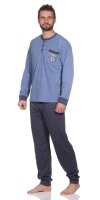 Herren Pyjama Winter Schlafhose und Shirt Baumwolle;  Blau/M