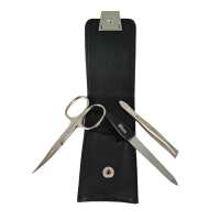3-teiliges Solingen Maniküre Set mit Leder Etui, Nagelschere, Feile, Pinzette, Made in Germany