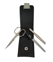 3-teiliges Solingen Maniküre Set mit Leder Etui, Nagelschere, Feile, Pinzette, Made in Germany