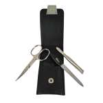 3-teiliges Solingen Maniküre Set mit Leder Etui, Nagelschere, Feile, Pinzette, Made in Germany
