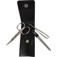 3-teiliges Solingen Maniküre Set mit Leder Etui, Nagelschere, Feile, Pinzette, Made in Germany