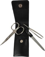 3-teiliges Solingen Maniküre Set mit Leder Etui, Nagelschere, Feile, Pinzette, Made in Germany