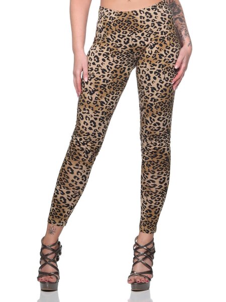 Damen Basic Leggings, Leo1-Beige/S/36